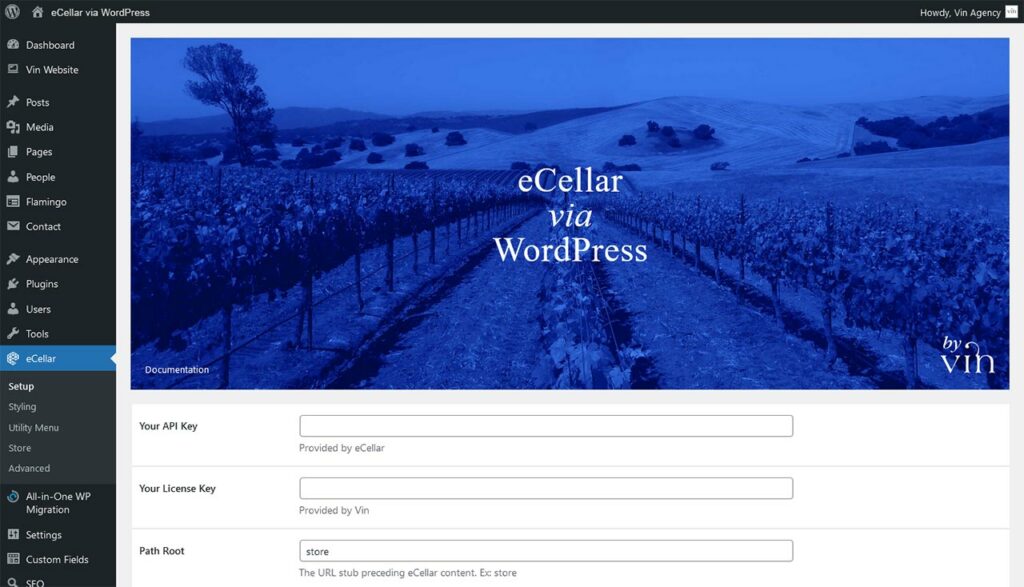 eCellar via WordPress Setup